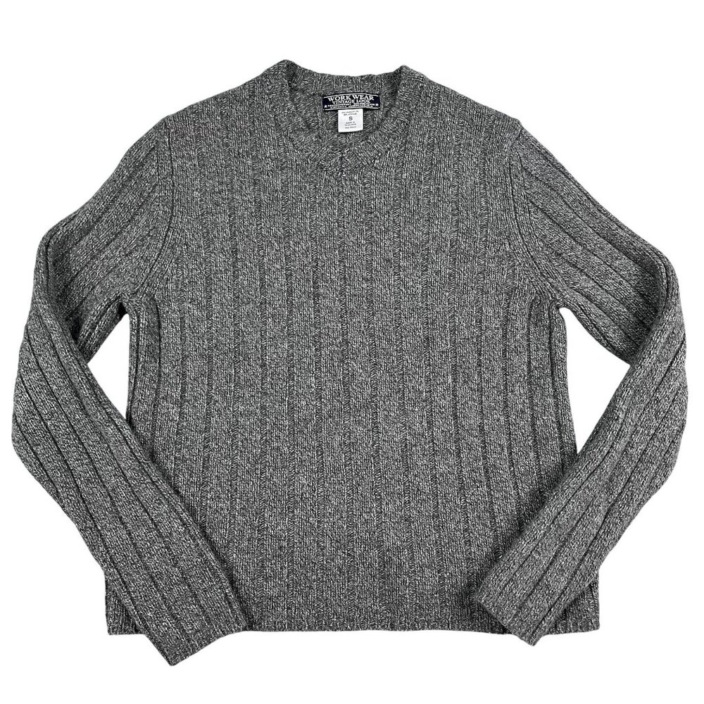 Work Wear Ribbed Sweater Mens‎ Size Small 70% Lambs Wool Grey Long Sleeve
